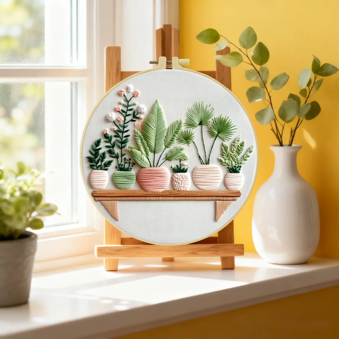 1pc 20X20CM/15X15CM 7.87/6.3inch Potted Plant Embroidery Starter Kit DIY Kit DIY Embroidery Kit Manualidades Set for Beginner - 2