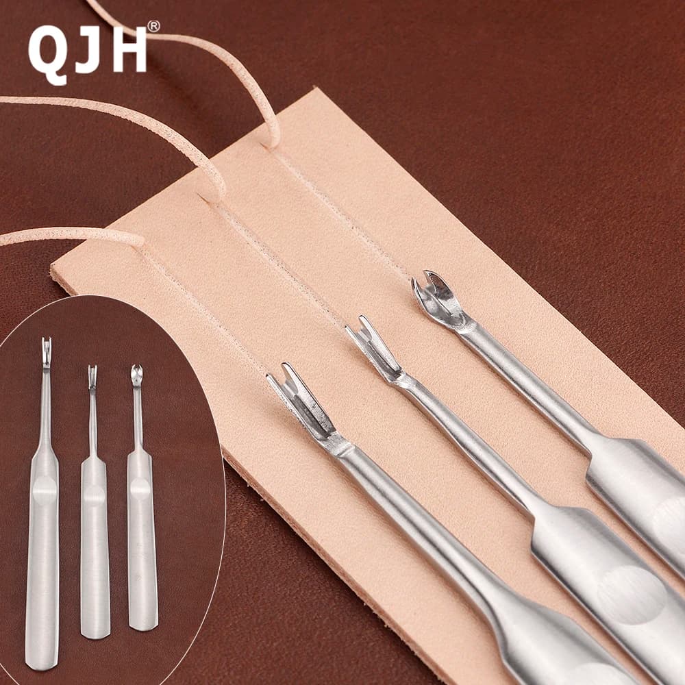 Premium Stainless Steel Leather Crafting Slot Tool Set - Groover, V & U Shape Gouge, Edge Skiving Knife, DIY Leather Punch Tools