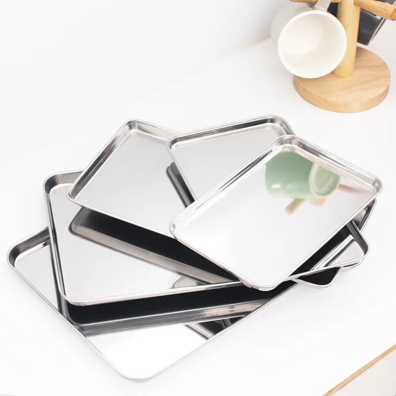 Stainless Steel Rectangle Food Storage Trays Sausage Noodles Fruit Dish Pastry Baking Plates for Restaurant Hotel Kitchen - 2