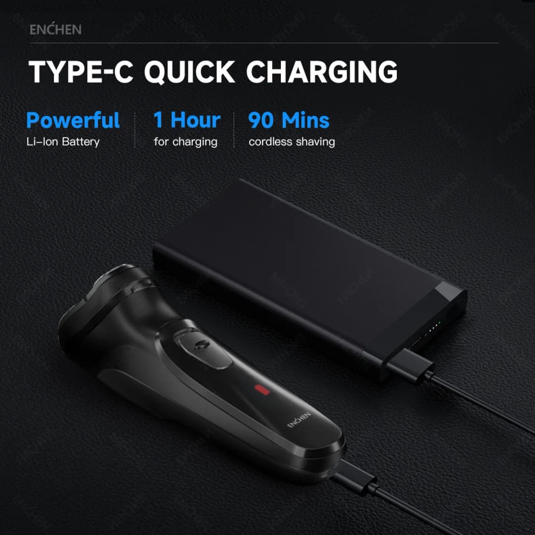 ENCHEN Blackstone ماكينة حلاقة دوارة كهربائية للرجال بشفرة عائمة ثلاثية الأبعاد قابلة للغسل وشحن عبر USB Type-C - 6