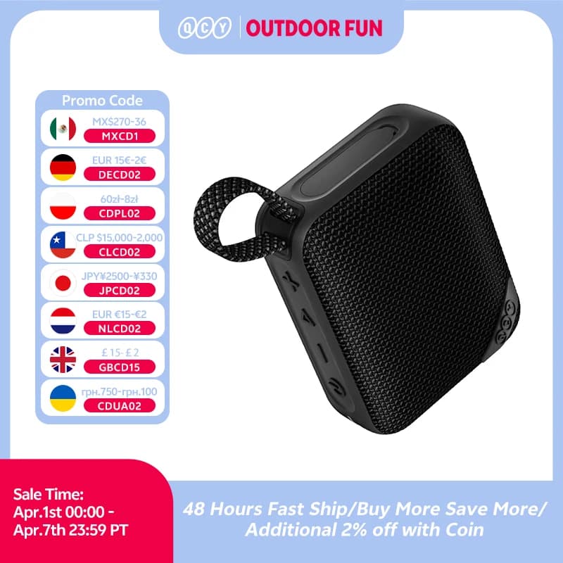 سماعة QCY SP2 ميني بلوتوث 5.3 لاسلكية بجهير عميق وصندوق صوت HIFI محمول مع إضاءة RGB وسماعة مضادة للماء IP67