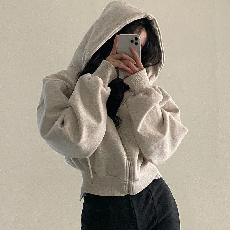 Autumn Winter Hooded Hoodies Women Casual Streetwear Zip Up Sweatshirts Long Sleeve Jackets Harajuku Y2K Crop Tops Hood Shirt - 4