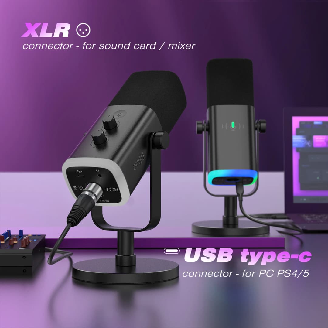 ميكروفون ديناميكي FIFINE USB/XLR، زر كتم صوت باللمس، مقبس سماعة رأس، تحكم إدخال/إخراج، لخلاط PC، PS5/4، ميكروفون ألعاب Ampligame AM8 - 2