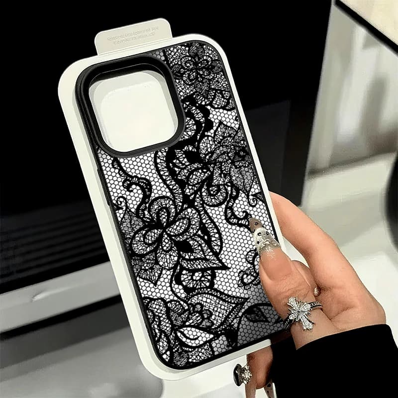 غطاء هاتف بنمط الدانتيل وملمس الليتشي، مناسب لـ iPhone 17-11، TPU - 6