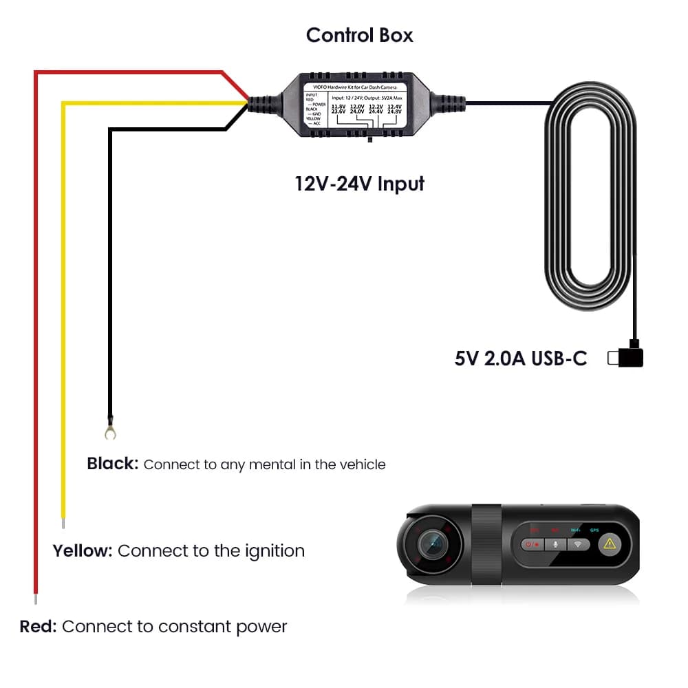 VIOFO كابل Type-C HK4 ACC صلب لكاميرات A119MINI2/A229 Plus/A229 Pro/A229 Ultra/A329/T130/WM1، يدعم وضع وقوف السيارات - 5