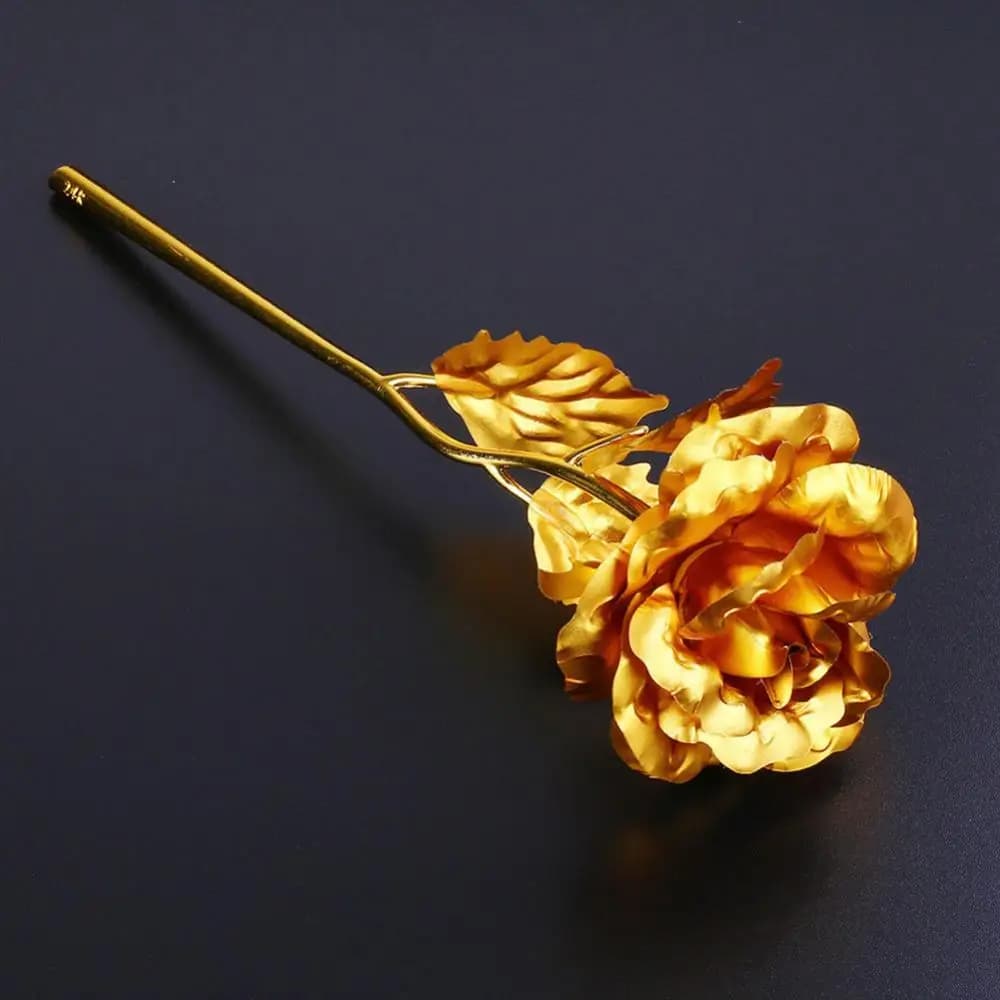 24k Gold Dipped Rose Flower Artificial Flowers Eternal Rose with Stand Forever Love In Box Birthday Valentine Day Gift for Girls - 5