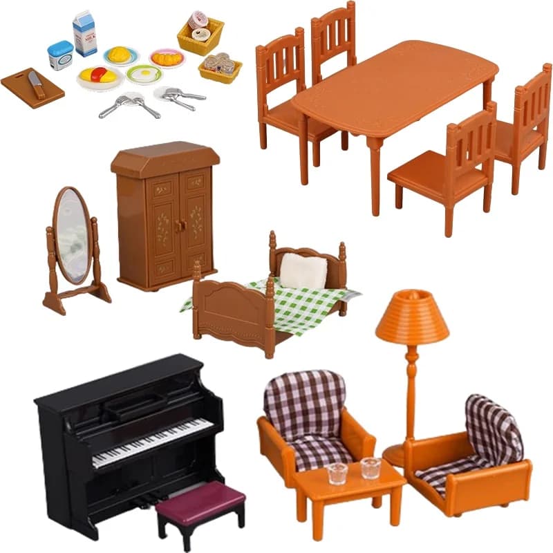 1:12 أثاث بيت الدمى لعائلة الغابات مونتيسوري بيت الدمية المصغر المطبخ غرفة نوم اكسسوارات الحمام لهدايا الفتيات - 2