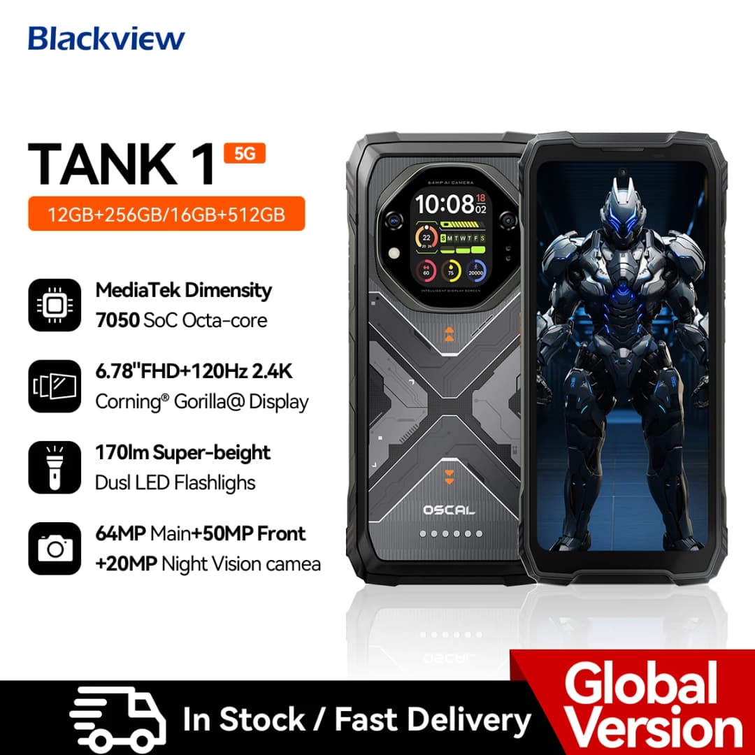 هاتف ذكي متين Blackview OSCAL TANK 1 5G، بطارية 20000mAh/55W، شاشة 6.78 بوصة FHD+ بمعدل تحديث 120Hz، معالج MTK7050، كاميرا أندرويد، IP68/IP69K/GPS/NFC