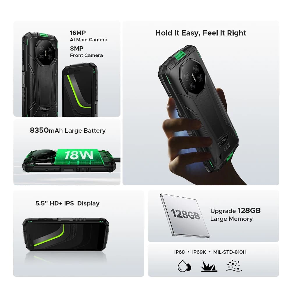 Global Version DOOGEE Fire 3 Pro Rugged Phone 16GB 128GB 5.5" HD+ Display 8350mAh Battery UNISOC T7200 16MP+8MP NFC Android 15 - 2