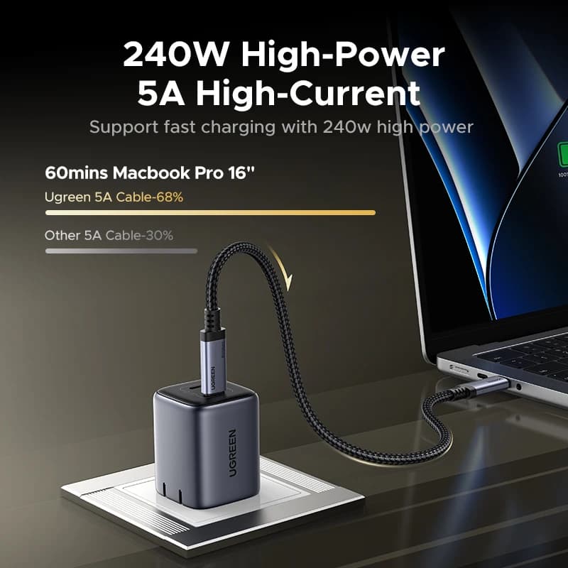 [80Gbps USB4] كابل UGREEN USB C إلى USB C 240 واط PD3.1 شحن سريع 16K 8K عرض فيديو لشاشات USB-C MacBook وظيفة كاملة - 2