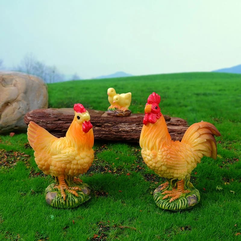 Rooster Chicken Figurines Farm Animal Model Home Decor Miniature Fairy Garden DIY Landscaping Cartoon Hen Chick Accessories - 4