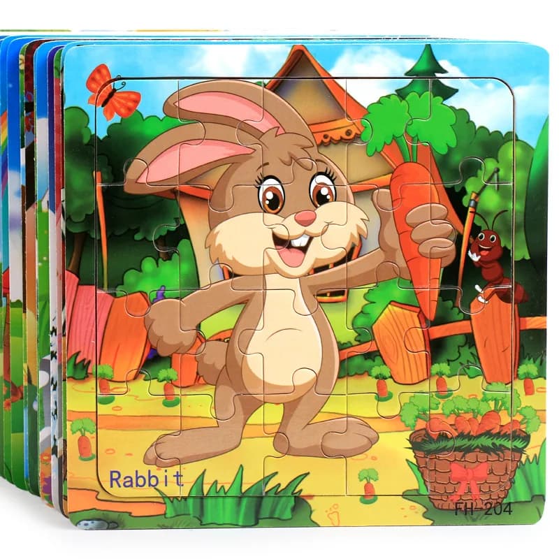 20piece Wooden Puzzle Cartoon Animals Car Letter Number Pattern Jigsaw Puzzles Game Kids Educational Learning Toys for Children - 3