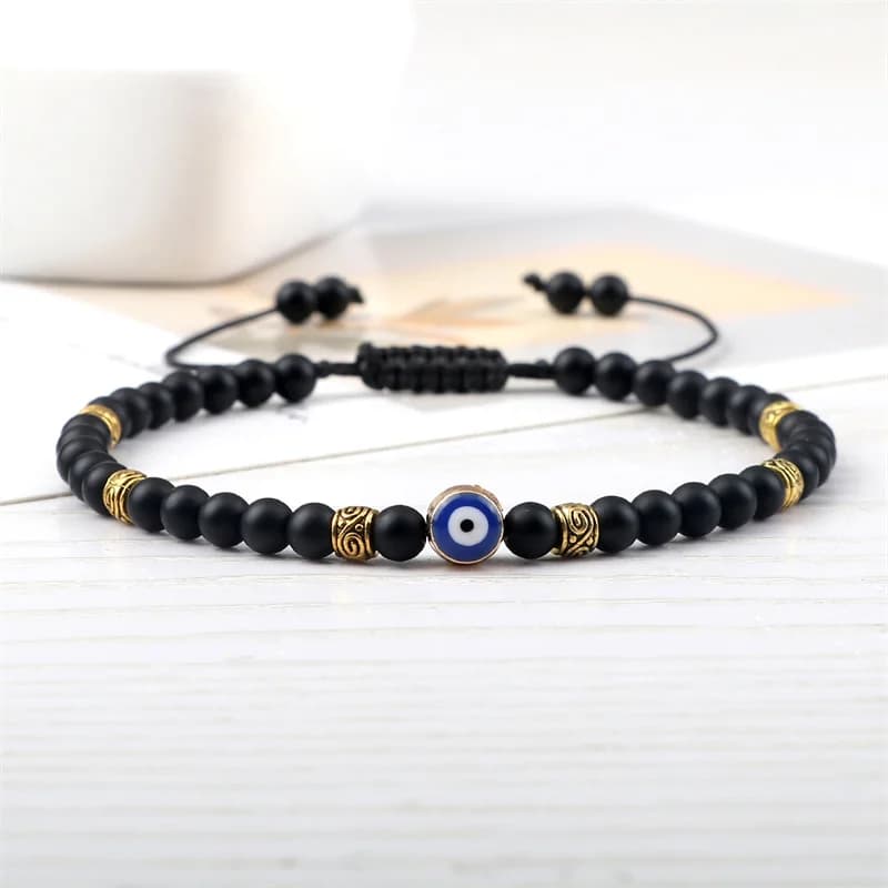 Lucky Evil Eye Bracelet Men Natural Stone 4mm Tiger Eye Lava Agates Beads Adjustable Braided Bracelets&Bangles Jewelry for Women - 3
