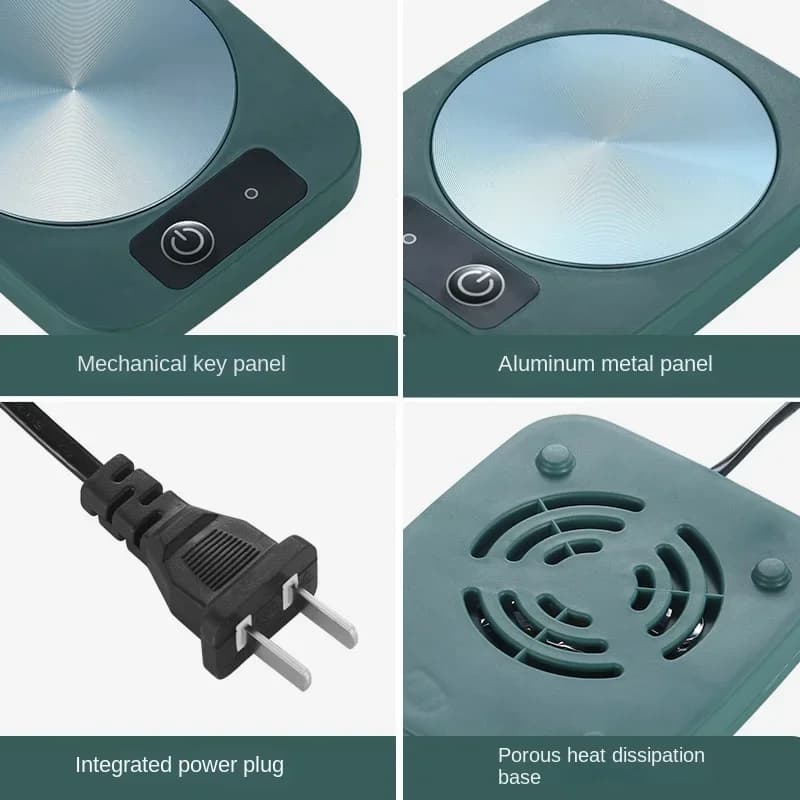 Smart Constant - Temp Cup Warmer, 55℃ Metal Panel, Multi - Mug Compatible, 16W Low - Power, Office/Home Heating Mat US/EU - 4