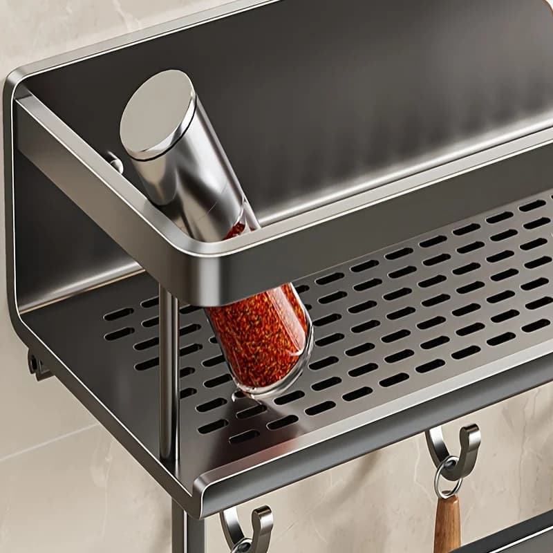 Aluminum Wall-Mounted Shelf Multifunctional Kitchen Spice Storage Rack Kitchen Space Management Solution Kitchen Accessories - 6