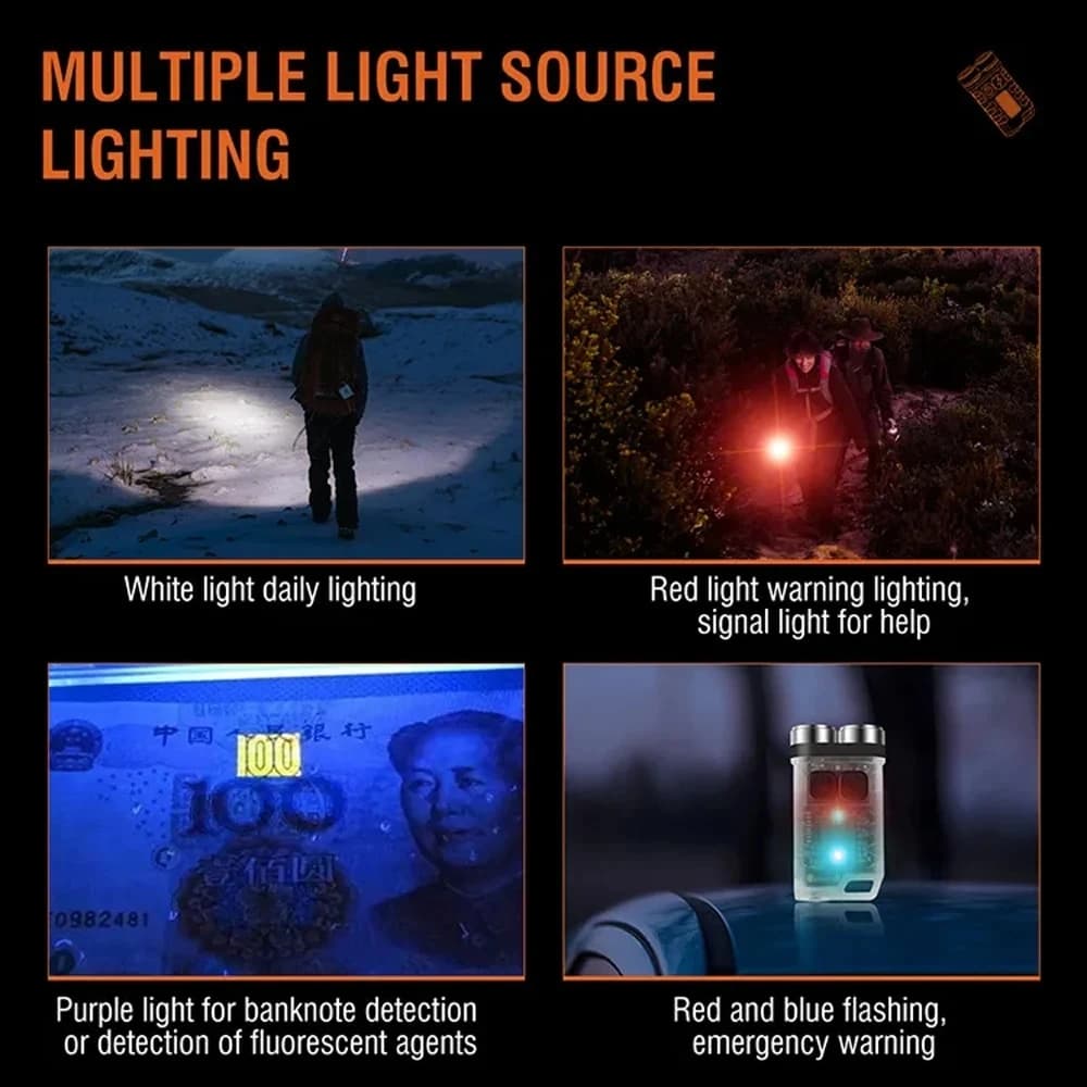 Mini Portable Keychain LED Flashlight TYPE C Rechargeable Camping Hiking Lantern High Power Luminous Flash Light Pocket Torch - 6