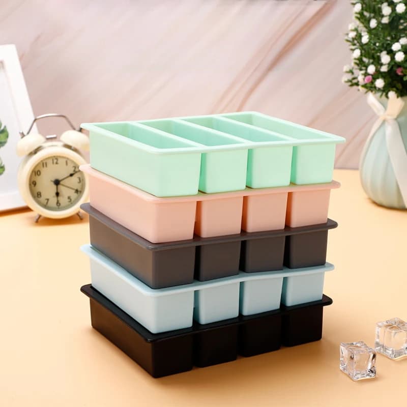 قوالب ثلج سيليكون عملاقة 4 شبكات شريط طويل مربع صينية ثلج ويسكي غير سامة متينة قوالب ثلج كبيرة أدوات كوكتيل - 2