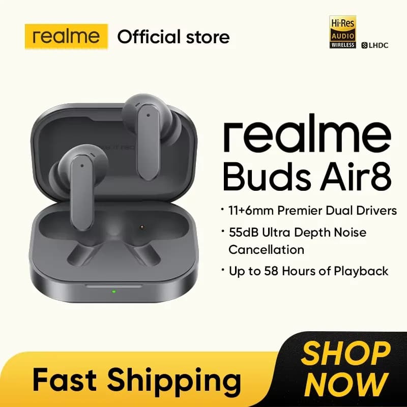  Global Version realme Buds Air 8 55dB Ultra Depth Noise Cancellation True Wireless Earphone Bluetooth 5.4 Earbuds LHDC 5.0 IP55