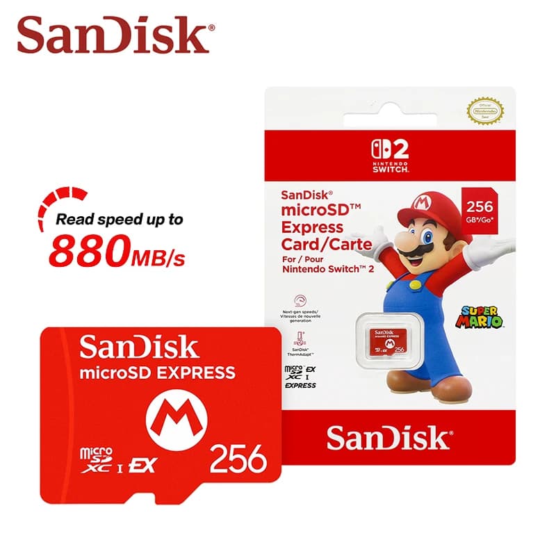 بطاقة ذاكرة سان ديسك microSD Express، سعة 256 جيجابايت، سرعة قراءة تصل إلى 880 ميجابايت/ثانية، متوافقة مع Nintendo Switch 2 ودعم ألعاب switch2 - 5