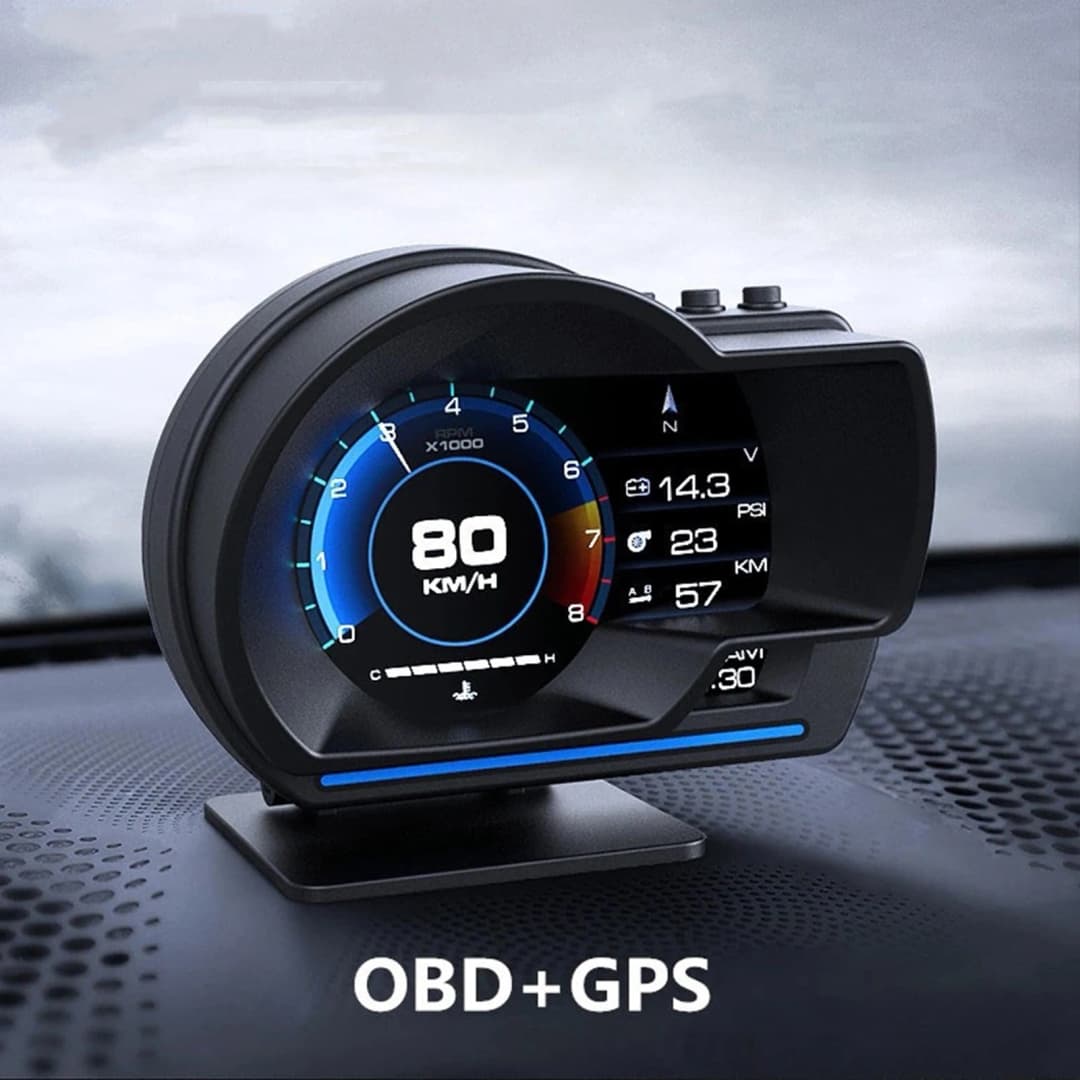 شاشة عرض رقمية للرأس OBD2 + GPS، تحذير السرعة، مقياس سيارة HUD، عداد السرعة، توربو RPM، إنذار للشاحنات والسيارات