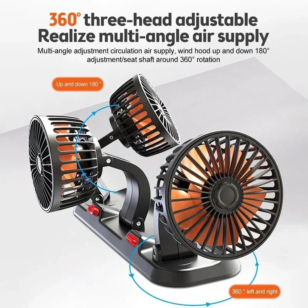 Car Fan 360° Adjustable 3 Head Air Fan Automotive Electric Fan USB/12V/24V Fan 2 Speeds Car Silent Fan For Home Desk Office&Car - 2