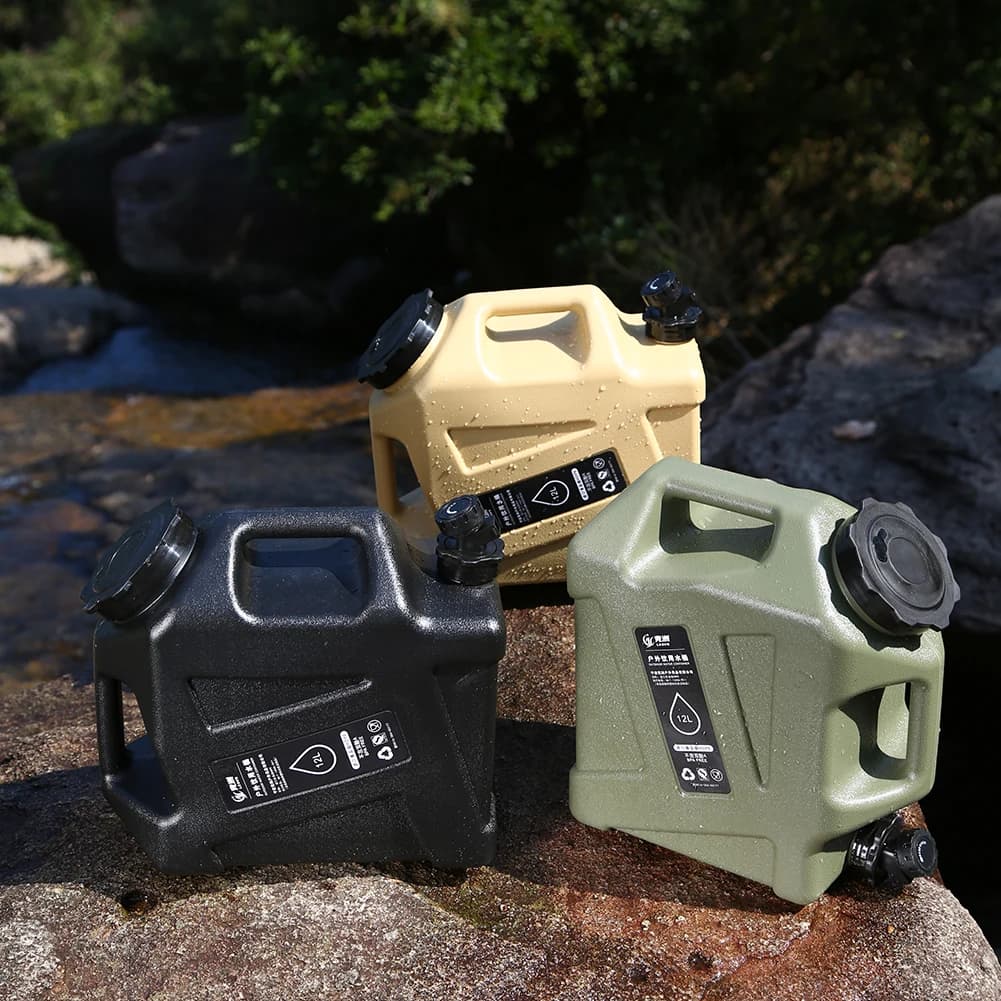 دلو ماء خارجي سعة 10/12 لتر، حاوية ماء محمولة للتخييم مع صنبور، خزان ماء للتنقل، مثالي للنزهات والمشي - 3