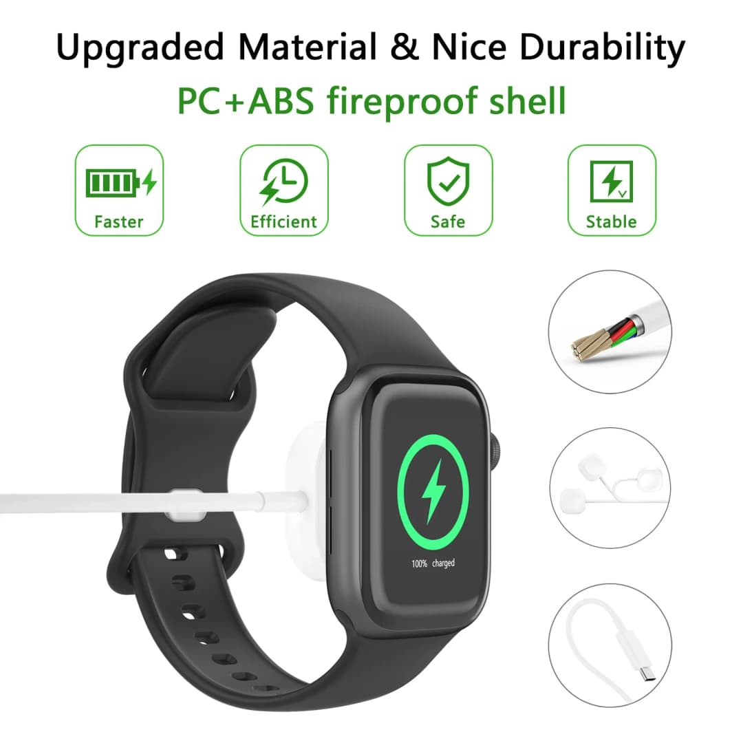 شاحن لاسلكي مغناطيسي جديد لساعة أبل سلسلة 9 و8 و7 و6 و5 و4 وSE، كابل شحن سريع من نوع USB-C متوافق مع iWatch سلسلة 6 و3 و5 و3 و2 و1 - 3