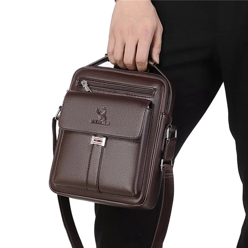 Men Crossbody Shoulder Bags Waterproof Vintage Men Handbags Large Capacity PU Leather Bag Man Messenger Bags Tote Bag - 4