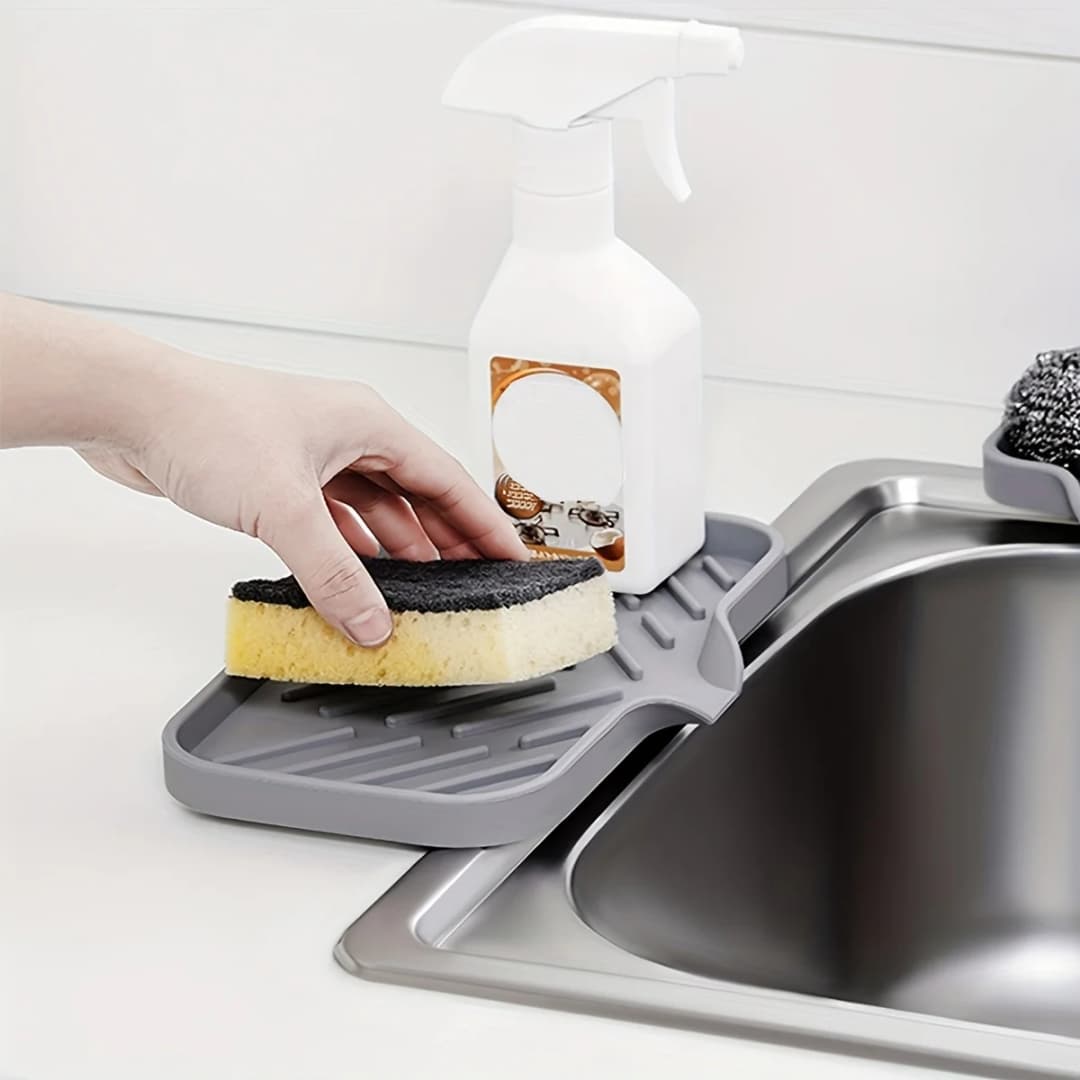 Sink Silicone Tray With Drain Soap Sponge Storage Holder Countertop Sink Scrubber Brush Soap Storage Rack Kitchen Organizer - 5