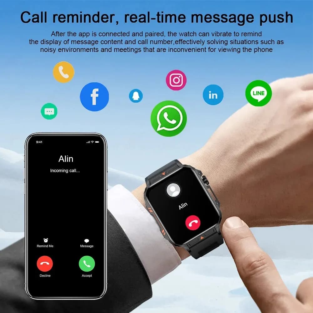 ساعة ذكية LIGE بشاشة 1.95 بوصة ومراقبة الصحة مقاومة للماء IP68 للرجال والنساء - 6