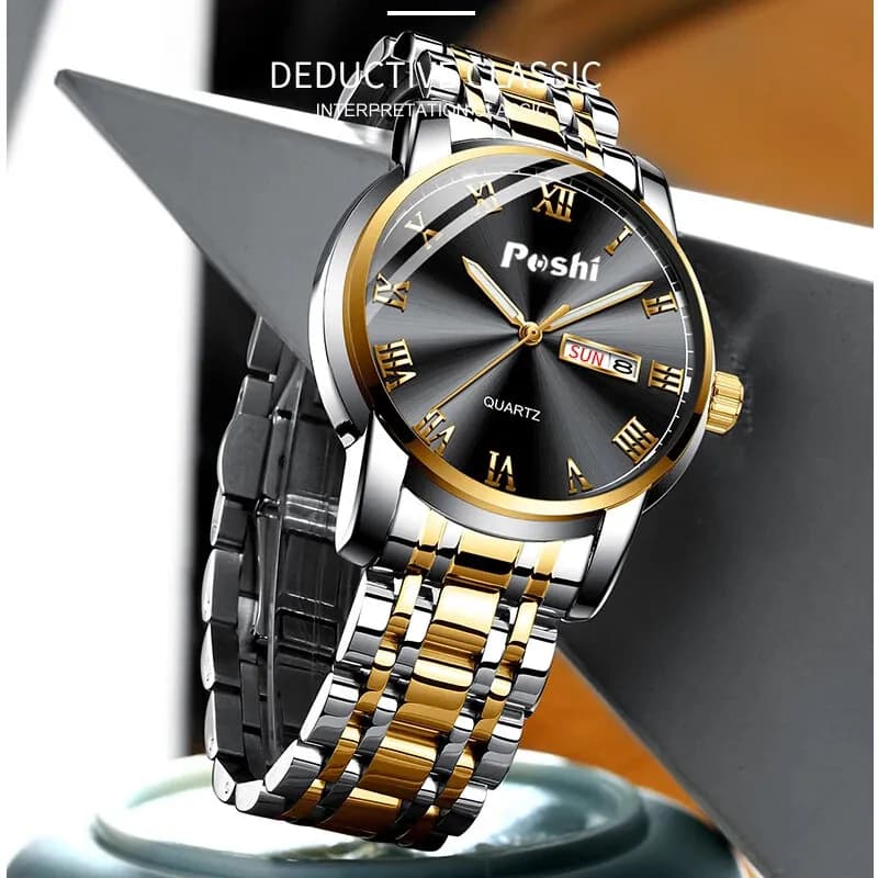 POSHI Stainless Steel Quartz Wrist Watch for Man Luxury Week Date Display Luminous Bracelet Fashion Men's Watch Original Clock - 4