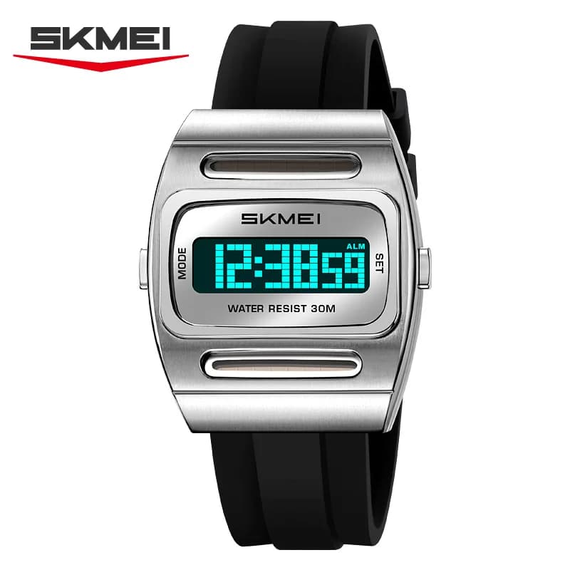 ساعات رياضية رقمية عادية تعمل بالطاقة الشمسية من SKMEI 2563، سوار سيليكون، ساعة منبه إلكترونية مقاومة للماء، هدية ريلوج هومبر - 2