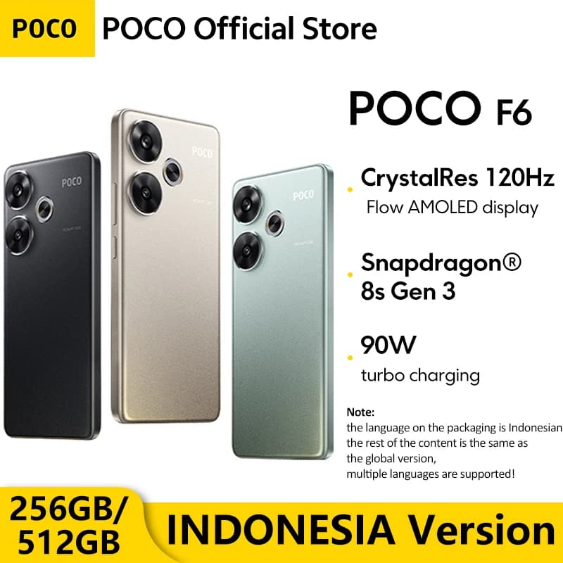 عرض عالمي هاتف POCO F6 نسخة عالمية سناب دراجون® 8s الجيل 3 NFC 120 هرتز شاشة Flow AMOLED شحن توربو 90 واط بطارية 5000 مللي أمبير