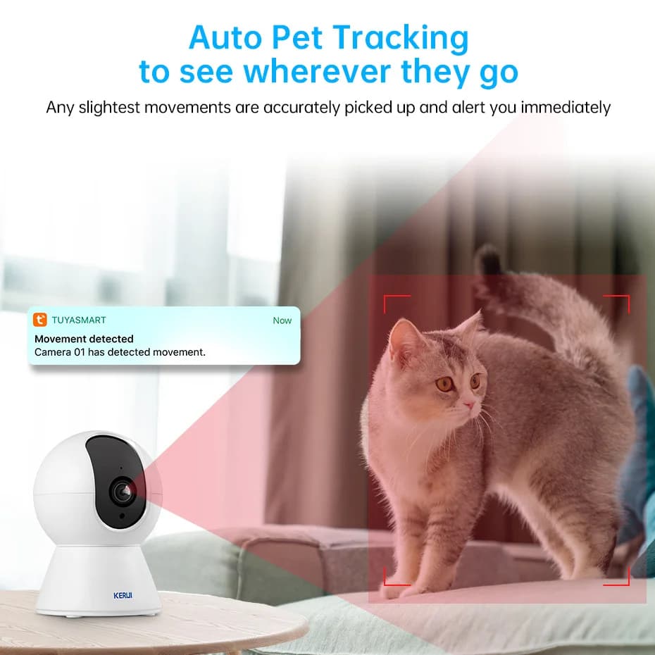 KERUI WiFi IP Pets Camera Home Security Dog Cats Camera Tuya Smart 4K 8MP HD Video Night Vision Surveillance AI Alerts Mini Cam - 2