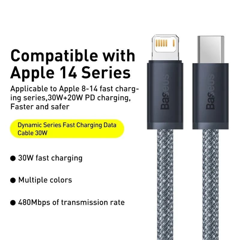 كابل Baseus USB C لهواتف IPhone 14 و13 و12 و11 Pro Max وXS، كابل شحن سريع 20 واط، Type C إلى Lightning، متوافق مع iPad وMacbook - 5