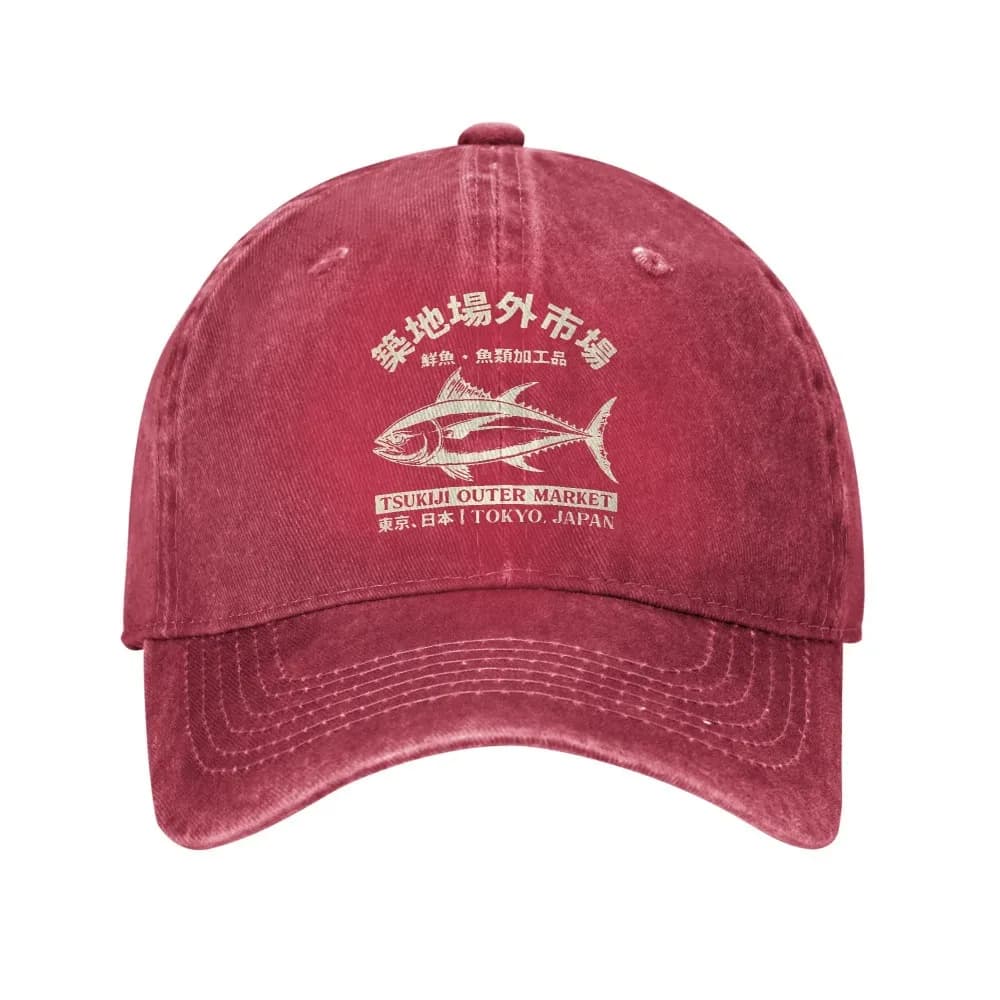 Japanense Tsukiji Fish Market Washed Tokyo Japan Baseball Cap Sun High Quality Washed Trucker Hat Female Male Snapback Cap - 6