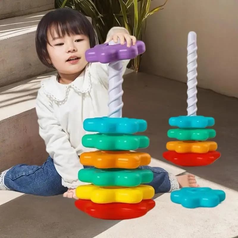 لعبة برج مونتيسوري، أحجية قوس قزح دوارة وقابلة للتركيب، لتنمية المهارات الحركية، هدية للأطفال - 3