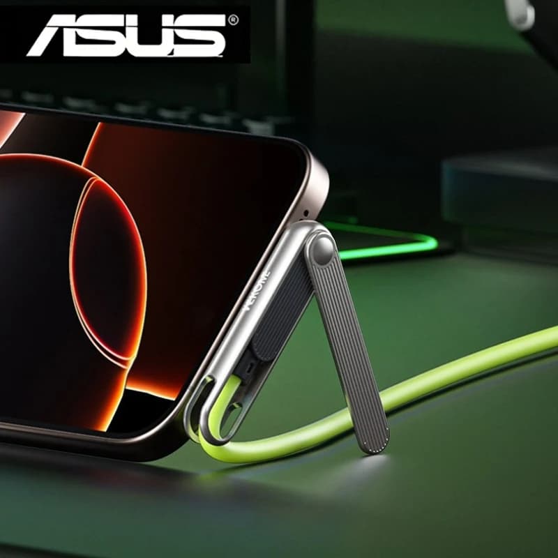كابل شحن سريع محمول 2 في 1 من ASUS بقوة 240 واط مع حامل قابل للطي للهاتف والجهاز اللوحي USB A/C إلى TypeC مع دعامة قابلة للطي - 4