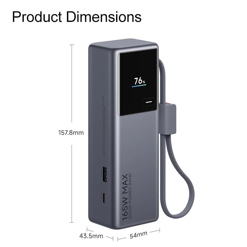 XIAOMI Power Bank 20000mAh 165W MAX Built-in Cable,Screen Display,Fast Charging PowerBank for Macbook For iphone 17 16 15 pro - 6