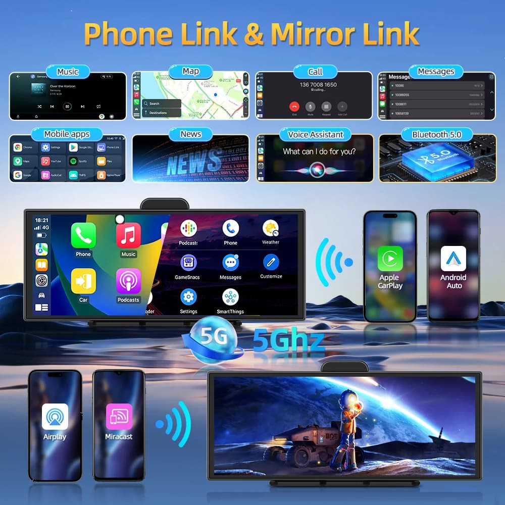 Imagebon H70K شاشة 11.4 بوصة، كاميرا سيارة 4K بدعم كاربلاي اللاسلكي وأندرويد أوتو، تسجيل مزدوج، واي فاي، ملاحة GPS، تحكم صوتي ذكي، رؤية ليلية - 3