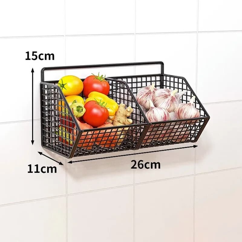 Wall Mounted Kitchen Storage Basket Suitable for Durable Metal Wire Storage of Spices, Garlic, Onions, and Vegetables - 6