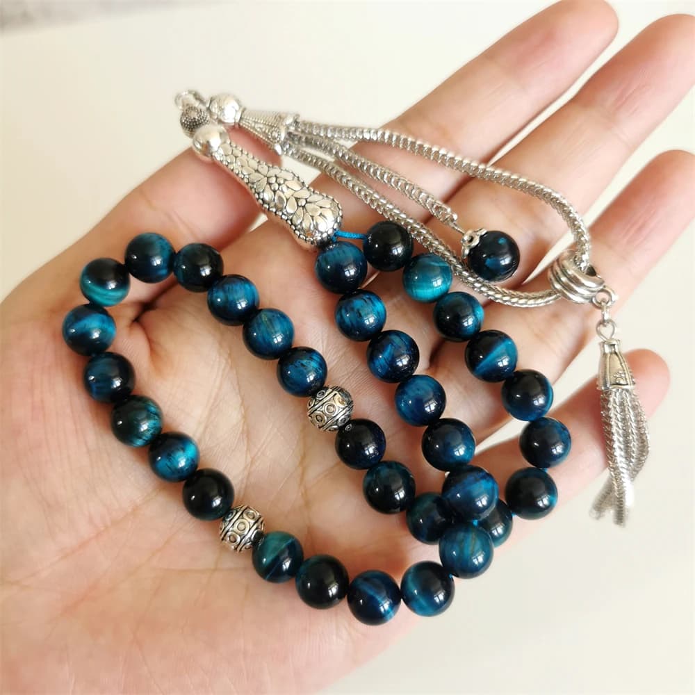 الحجر الطبيعي تسبيح مسلم سبحة صلاة الأزرق عين النمر مسبحة مصباح هدية الإسلام مجوهرات المملكة العربية السعودية موضة تسبيح masbah - 4