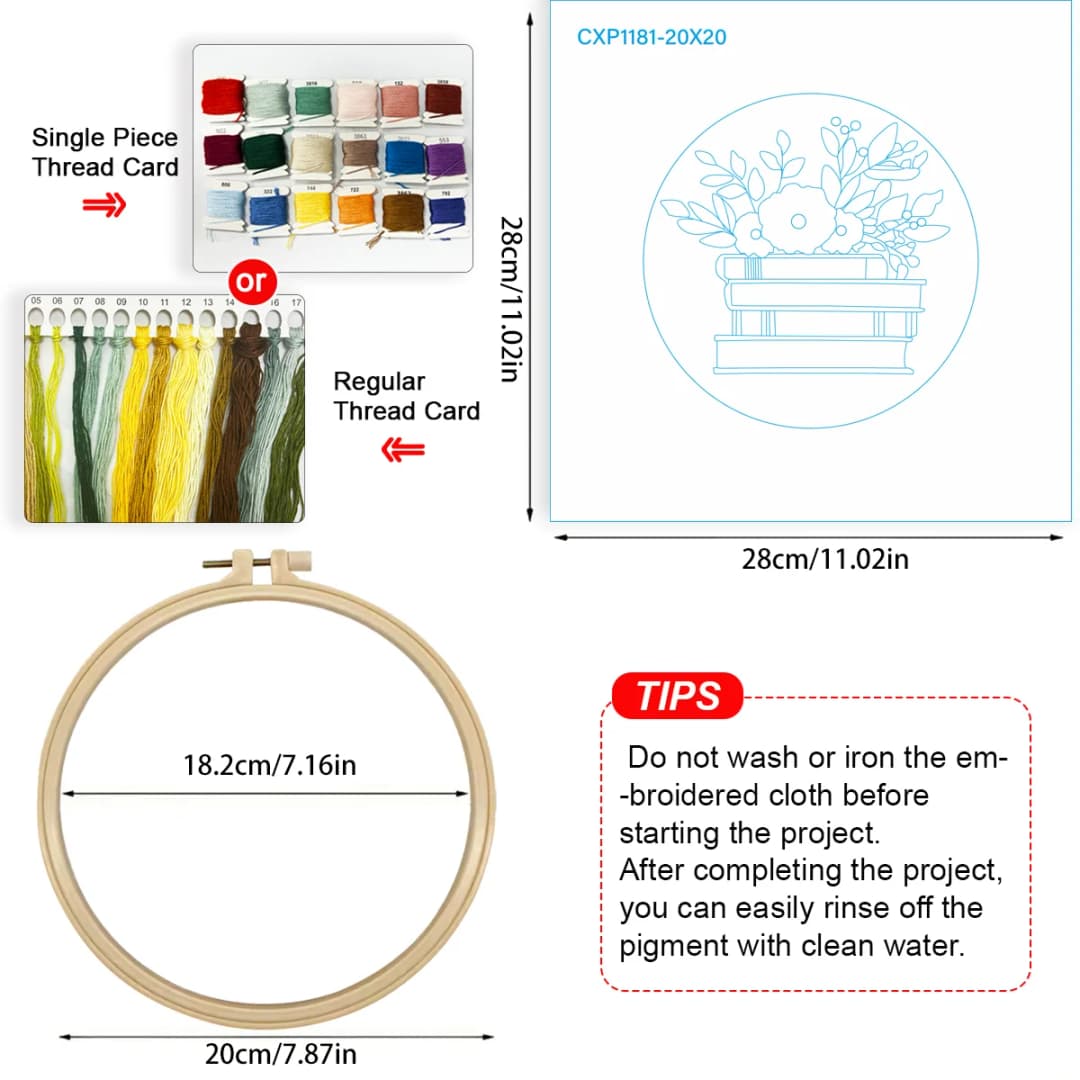 20X20CM/15X15CM 7.87/6.3inch Embroidery Starter Kit DIY kit Home Decor，Embroidery kit - 3