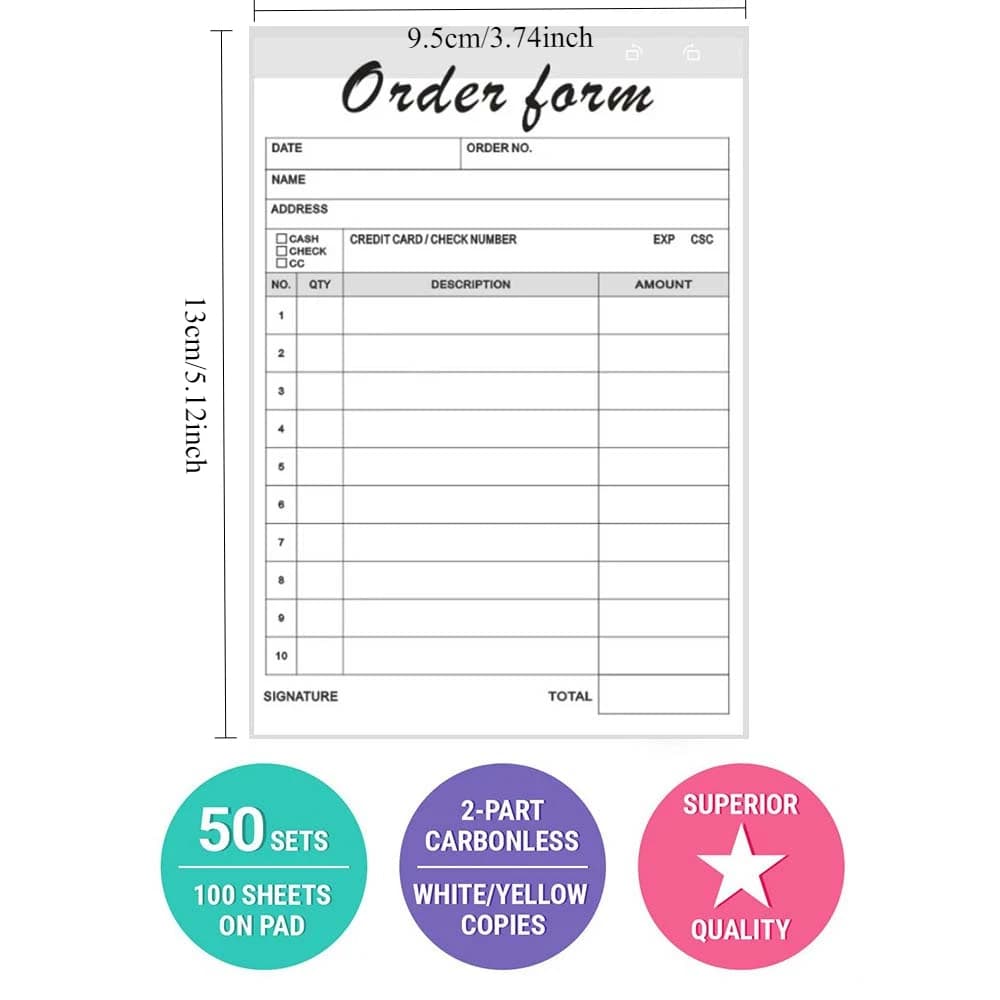 1/5 قطعة كتب إيصالات 'شكرًا لك' مع ورق مقوى، كتاب فاتورة مبيعات خالي من الكربون للأعمال الصغيرة، جزءين، مقاس 3.7 × 5.1 بوصة (مجموعة من 50) - 2