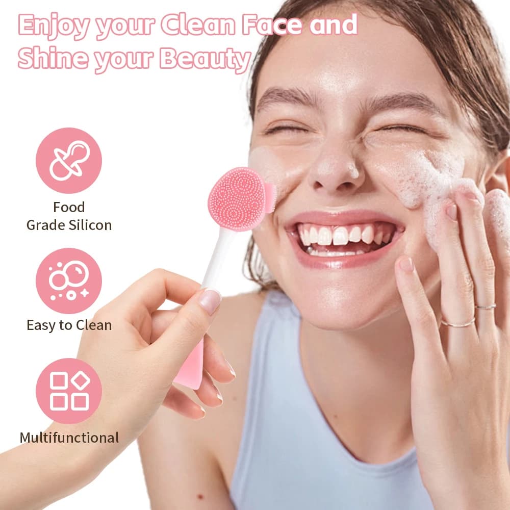 Facial Cleaning Silicone Brush Facial Mask Applicator Skincare Accessories Silicone Body Scrubbers 2in1 Spa Facial Wash Brushes - 4