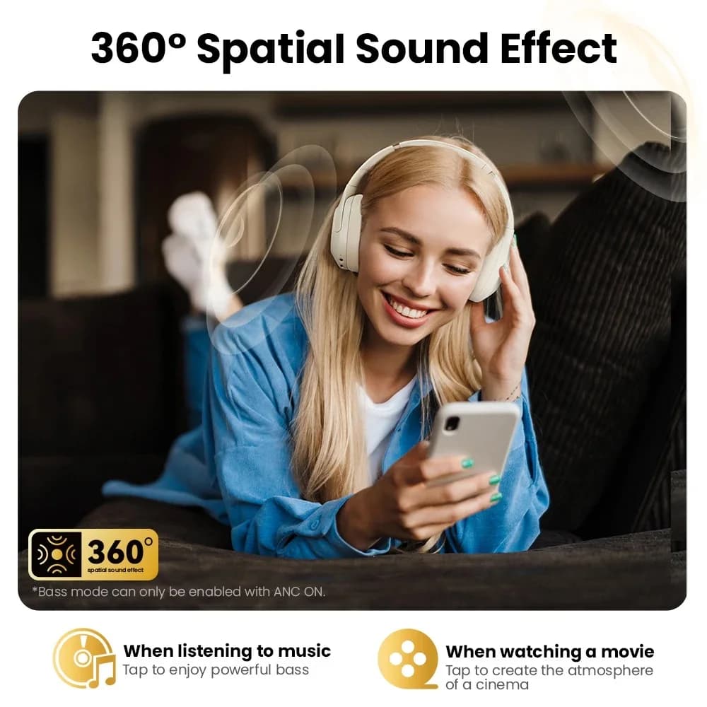 HAYLOU S30 Wireless Bluetooth 5.4 Headphones 43dB Adaptive Noise Cancelling Headsets 40mm Driver 80H Playtime Earphones - 6