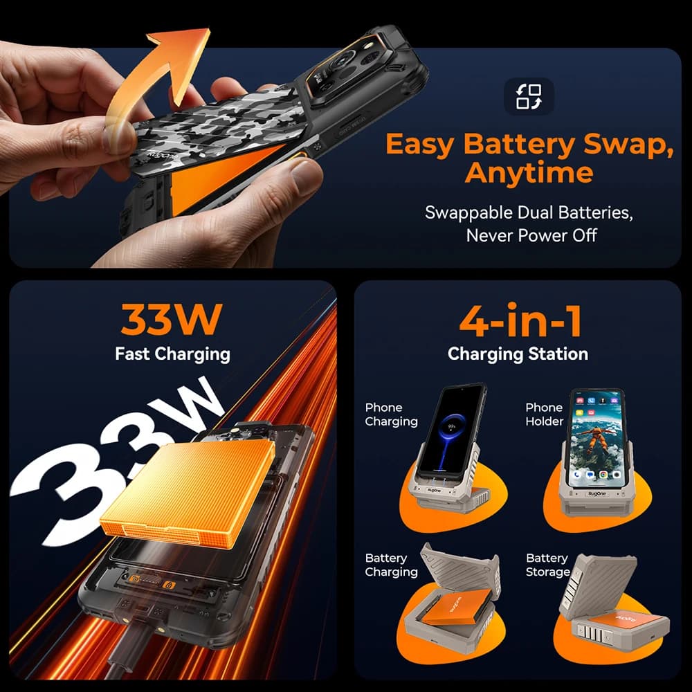 هاتف Ulefone RugOne Xever 7 Pro 5G المتين مع تصوير حراري بنظام أندرويد 15، ذاكرة 512 جيجابايت، رام 12 جيجابايت، شاشة AMOLED بمعدل تحديث 120 هرتز، NFC، بطارية 5500 مللي أمبير - 2