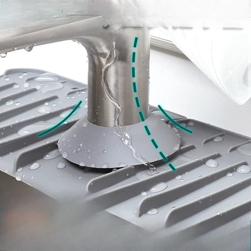 قطعة واحدة من السيليكون لامتصاص الماء وحماية حوض المطبخ من الرذاذ، حصيرة تصريف للمطبخ والحمام - 5