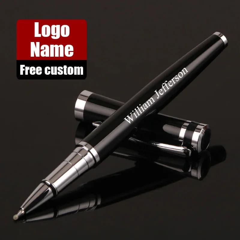 Luxury Metal Silver Black Signature Ballpoint Pens for Business Writing Office Supplies Stationery Customized Logo Name Gift
