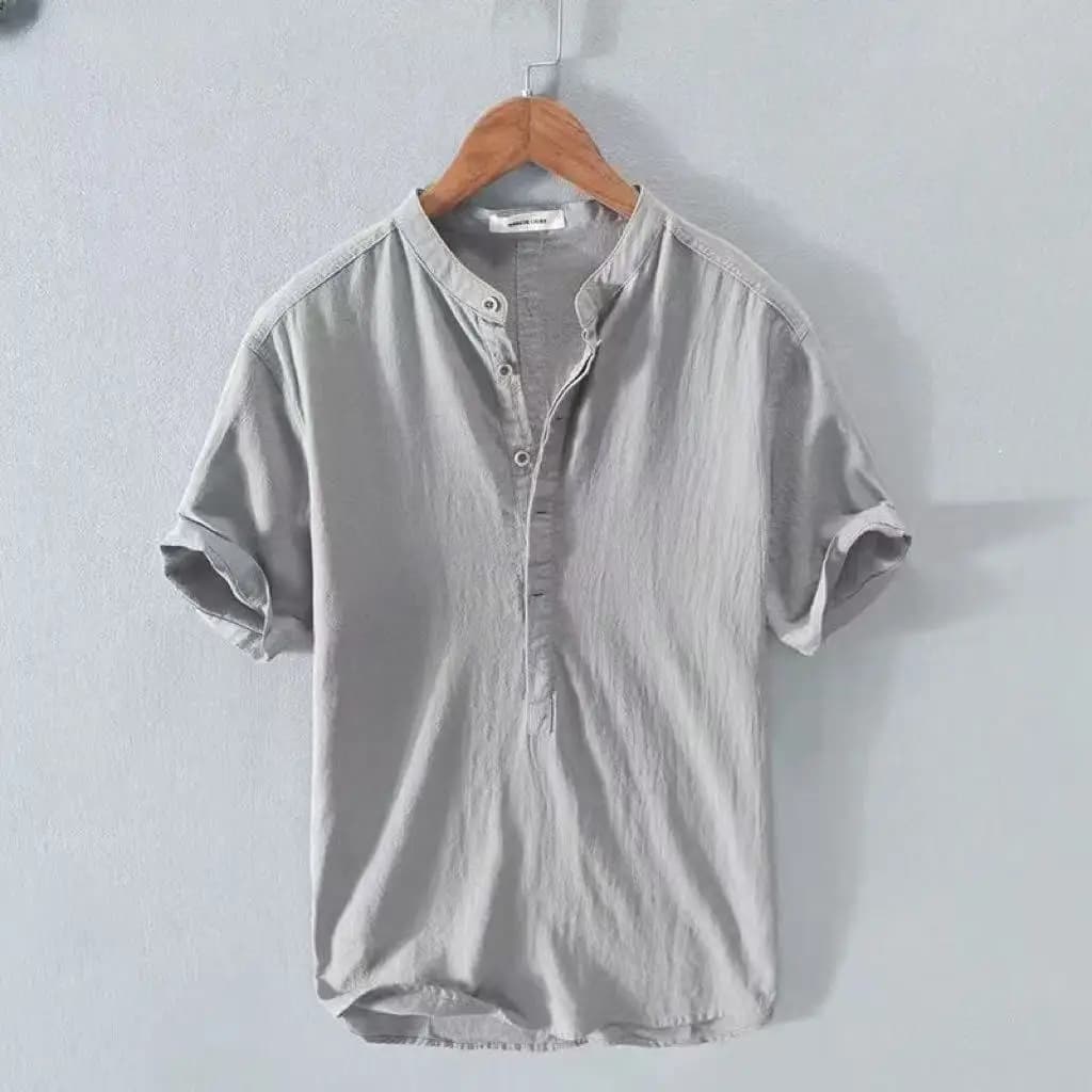 New Cotton Linen Shirts for Men Casual Shirts Lightweight  Short  Sleeve Henley Beach Shirts Hawaiian T Shirts for Men - 3